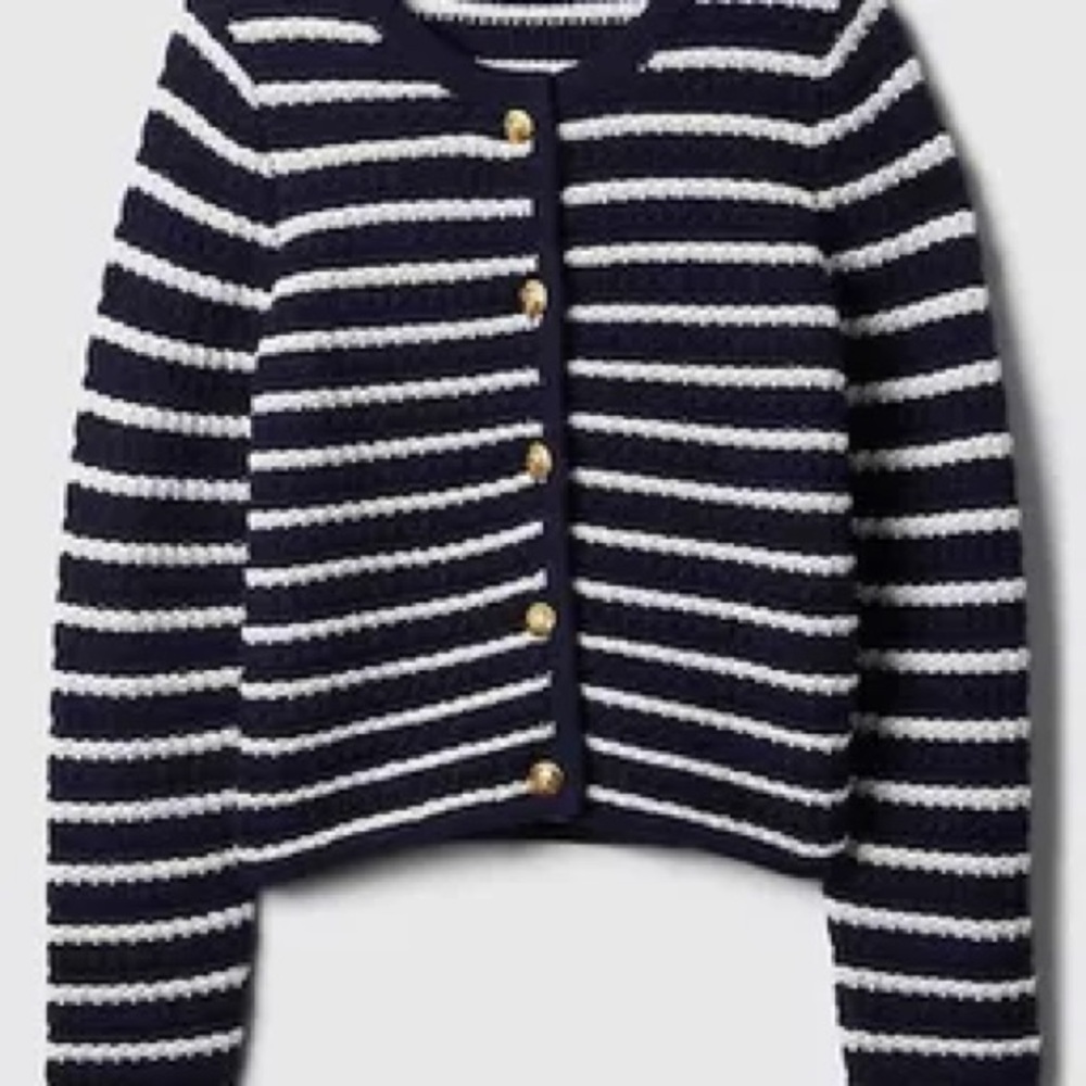 GAP | Navy and Cream Striped Cardigan with Gold Buttons - Picture 5 of 5